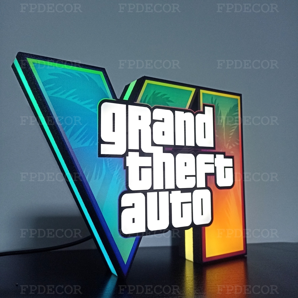 Grand Theft Auto VI RGB LED Light Box, Gaming Decor - Image 4