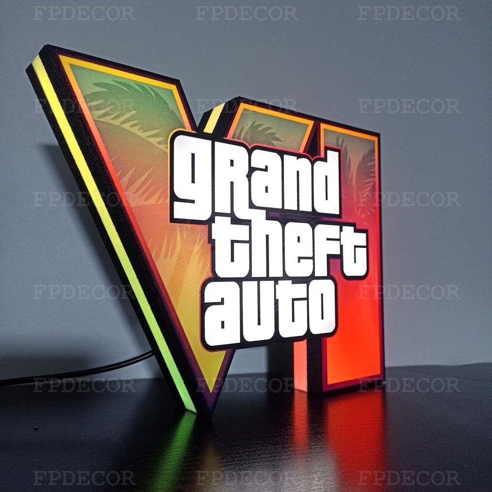 Grand Theft Auto VI RGB LED Light Box, Gaming Decor - Image 3