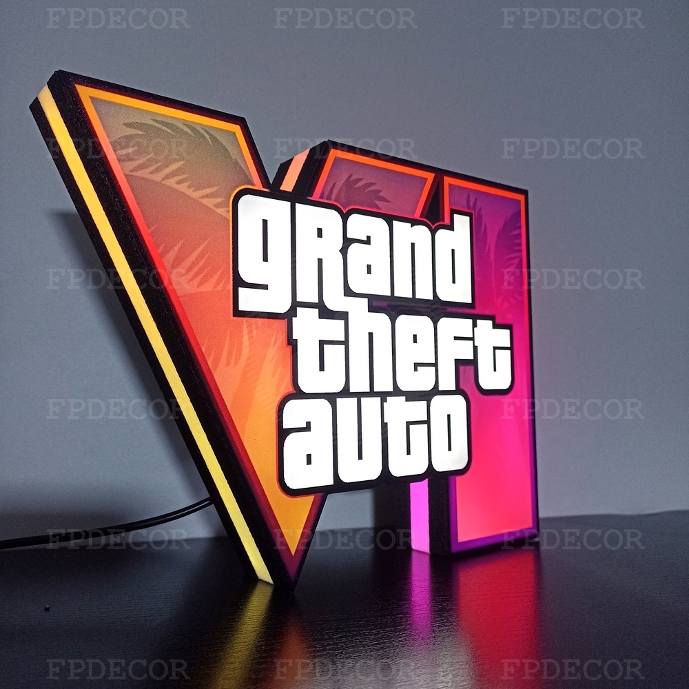 Grand Theft Auto VI RGB LED Light Box, Gaming Decor - Image 2